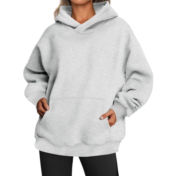 JGGSPWM Womens Hoodies Long Sleeve Solid Soft Hoodie Tops Lightweight Pocket Teen Girl Clothes Pullover Oversized Sweatshirt for Women Gray XL