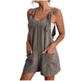 thumbnail image 1 of JGGSPWM Womens Linen Blend Summer Short Jumpsuits Adjustable Strap Casual Printed Rompers with Pockets Loose Fit Comfy Trendy 2023 Overalls Brown M, 1 of 7