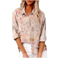 thumbnail image 1 of JGGSPWM Womens Linen Blouses Vintage Fancy Floral Print Linen Shirts for Women Button Down Lapel Collar Spring Fall Cotton Linen Shirts Long Sleeve Linen Tops with Pocket Pink XL, 1 of 8