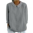 thumbnail image 1 of JGGSPWM Womens Linen Peter Pan Collar Blouse Casual 3 4 Sleeve Button Back T Shirt Gray S, 1 of 5