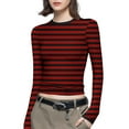 thumbnail image 1 of JGGSPWM Womens Long Sleeve Pullover Tops Blouse Stripe Y2K Aesthetic Slim Fit Round Neck Plus Size Base Undershirts Shirts Red XXL, 1 of 6