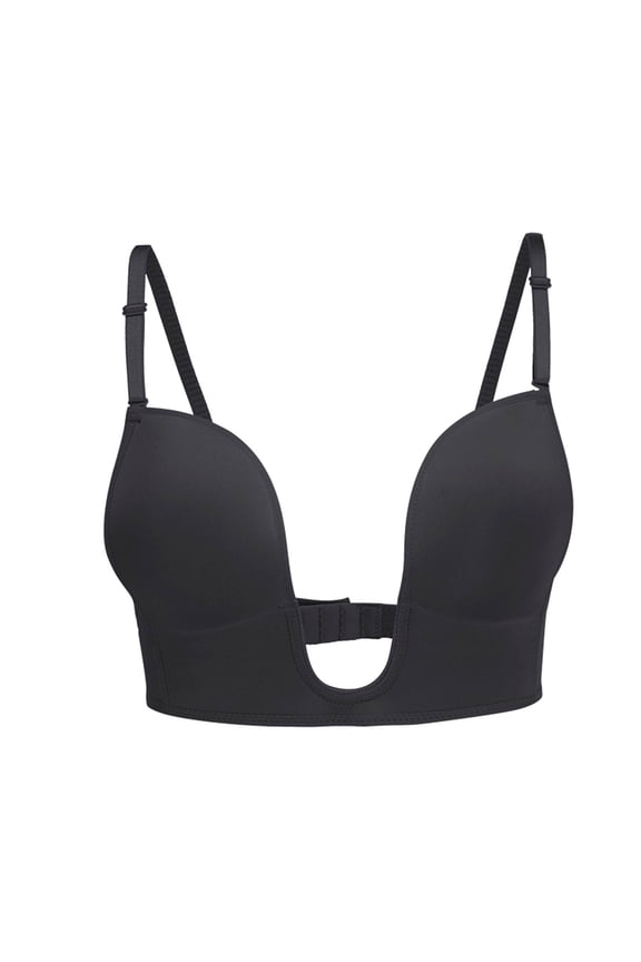 Womens Low Back Bra Lifting Deep U Shaped Backless Bra With Convertible Clear Straps Black S/A