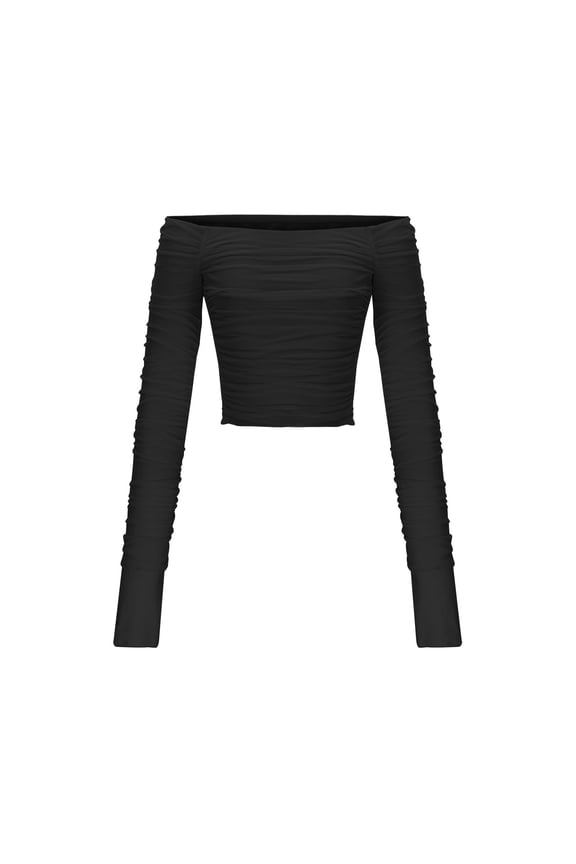 Womens Mesh Chiffon Crop Tops Off The Shoulder Slim Fit Tshirt Tee Shirts Tunic Solid Long Sleeve Tops Y2k Blouse Pullover Black XXL