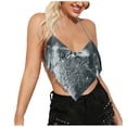 thumbnail image 1 of JGGSPWM Womens Metallic Sequin Chain Tank Top Deep V Neck Open Back Sleeveless Halter Sparkly Rhinestone Party Clubwear Top Gray Free Size, 1 of 5