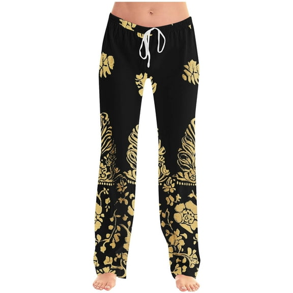 JGGSPWM Womens Non Positioning Printing Pants Casual Lounge Sleep Pants Wide Leg Pajama Bottoms Color Block PJ Pants with Pockets Black S