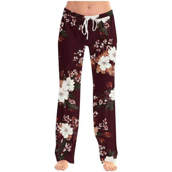 JGGSPWM Womens Non Positioning Printing Pants Casual Lounge Sleep Pants Wide Leg Pajama Bottoms Color Block PJ Pants with Pockets Red L