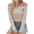 thumbnail image 1 of JGGSPWM Womens Off Shoulder Crop Tops Long Sleeve Knit Sexy Slim Fit Sweaters Bell Ribbed Wrap Pullover Jumper Tops Khaki L, 1 of 8