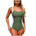 thumbnail image 1 of JGGSPWM Womens One Piece Swimsuit Color Blocked Adjustable Camisole Square Neck Tummy Control Bathing Suits Beach Swimwear Green L, 1 of 8