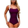 thumbnail image 1 of JGGSPWM Womens One Piece Swimsuit Color Blocked Adjustable Camisole Square Neck Tummy Control Bathing Suits Beach Swimwear Purple XL, 1 of 6