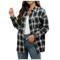 thumbnail image 1 of JGGSPWM Womens Plaid Button Down Flannel Shirts Long Sleeve Lapel V Neck Outwear Tops Lightweight Coat Spring Pullover Black M, 1 of 9