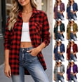 thumbnail image 1 of JGGSPWM Womens Plaid Flannel Shirt Long Sleeve Loose Fit Button Down Blouse Western Shacket Jacket Business Casual Fall Clothes Purple M, 1 of 8