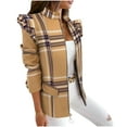 thumbnail image 1 of JGGSPWM Womens Plaid Ruffle Cape Sleeve Full Zip Blazer Jacket Tops Long Sleeve Lapel V Neck Outwear Cotton Coat Winter Pullover Khaki L, 1 of 9
