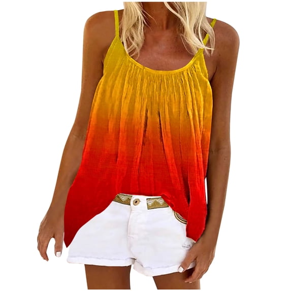 JGGSPWM Womens Pleated Flowy Ombre Top and Tank Tops Fashion Basic Casual Comfy Vest Tees Crewneck Sleeveless Camisoles Orange XL