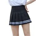 thumbnail image 1 of JGGSPWM Womens Pleated Mini Skirt Striped Trim Elastic Waist Fashion High Waist Slim A-Line Skirts Black M, 1 of 4