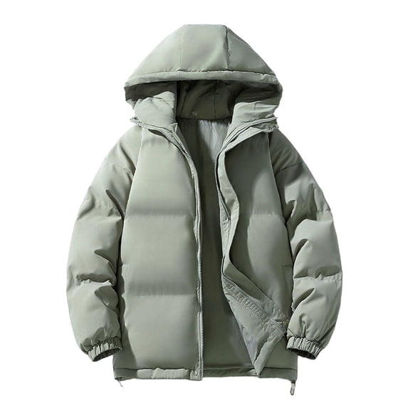 JGGSPWM Womens Plus Size Puffer Jacket Full Zip Quilted Hooded Bubble Coats Padded Jacket Long Sleeve Winter Warm Coat Pocket Green L