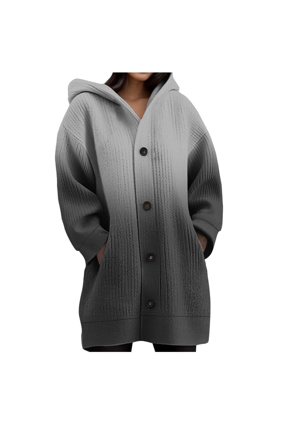 Womens Printed Long Sleeve Chunky Cable Knit Fall Cardigans Sweaters Button Down Open Front Hooded Outerwear with Pockets Black XL