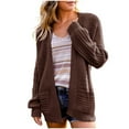thumbnail image 1 of JGGSPWM Womens Puff Sleeve Cable Knit Cardigan Sweater Open Front Outwear with Pockets Fashion Crochet Knitted Long Sleeve Coats Buttonless Coffee XL, 1 of 9