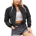 thumbnail image 1 of JGGSPWM Womens Puffer Jacket Cropped Button Zip Up Padding Warm Quilted Jackets Winter Coats Black L, 1 of 8