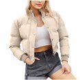thumbnail image 1 of JGGSPWM Womens Puffer Jacket Cropped Button Zip Up Padding Warm Quilted Jackets Winter Coats Khaki S, 1 of 8