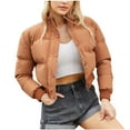thumbnail image 1 of JGGSPWM Womens Puffer Jacket Cropped Button Zip Up Padding Warm Quilted Jackets Winter Coats Orange XXL, 1 of 9