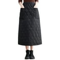 thumbnail image 1 of JGGSPWM Womens Quilted Midi Skirt Solid Color Elastic Waist Loose Fit Pocket Summer Denim Dress Casual Mid-Length Skirts Black XL, 1 of 7