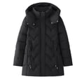 thumbnail image 1 of JGGSPWM Womens Quilted Puffer Jacket Mid-Length Padded Warm Winter Heavyweight Coat Long Sleeve Hooded Jacket Outerwear Black XXXL, 1 of 1