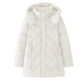 thumbnail image 1 of JGGSPWM Womens Quilted Puffer Jacket Mid-Length Padded Warm Winter Heavyweight Coat Long Sleeve Hooded Jacket Outerwear White XL, 1 of 7