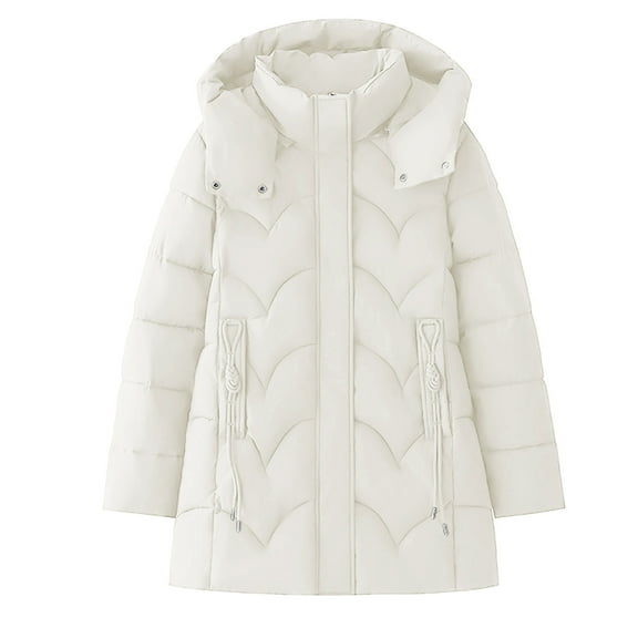 JGGSPWM Womens Quilted Puffer Jacket Mid-Length Padded Warm Winter Heavyweight Coat Long Sleeve Hooded Jacket Outerwear White XL
