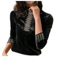 thumbnail image 1 of JGGSPWM Womens Rhinestone High Neck Velour Shirts Long Sleeve Velvet Tops Elegant Dressy Casual Blouse Pullover Black XXXL, 1 of 9