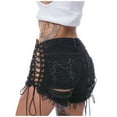 thumbnail image 1 of JGGSPWM Womens Ripped Hole Bandage Pants Denim Shorts Eyelet Lace Up Shorts Sexy Club Shorts Summer Y2k Shorts Pant Black XXL, 1 of 7