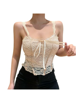 Women's Lace Mesh Hollow Deep V Sexy Hot Girl Corset Small Tank Top Plain  Tops for Women Tight : : Clothing, Shoes & Accessories
