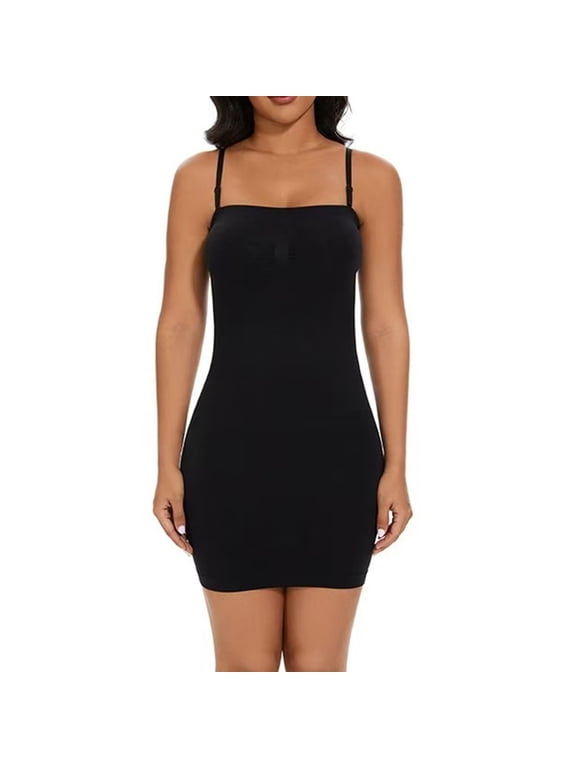 Womens Shaper Dress Adjustable Strap Shapewear Tummy Control Under Dress Sleeveless Seamless Cami Bottom Dress Black M