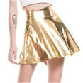 thumbnail image 1 of JGGSPWM Womens Shimmering Metallic Mini Skater Skirt Elastic Waist Ladies Stage Solid Color Performance Pleated Dress Skirts Gold XL, 1 of 6