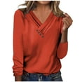 thumbnail image 1 of JGGSPWM Womens Shirts Long Sleeve Pullover Tops Button V Neck Classic Lovely Cozy Solid Blouse Watermelon Red XXXL, 1 of 5