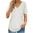thumbnail image 1 of JGGSPWM Womens Short Sleeve Rib Knit Top V Neck Tshirt Casual Loose Solid Tee Shirts Regular Fit Blouse Basic Casual Tunic on Sales White S, 1 of 8