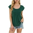 thumbnail image 1 of JGGSPWM Womens Short Sleeve Summer Scoop Neck Pleated Front Casual Tees Tops T Shirts Green M, 1 of 1