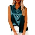 thumbnail image 1 of JGGSPWM Womens Silk Satin Sleeveless Button Down Shirts Blouses Solid Casual Loose V Neck Classic Tank Tops for Work Office Blue XXL, 1 of 6