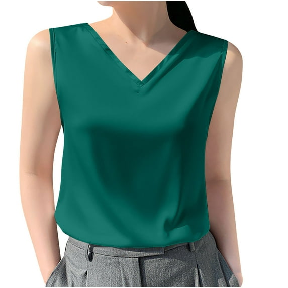 JGGSPWM Womens Silk Satin Tank Tops Casual Camisole Cami Sleeveless Blouses Breathable Comfortable Summer Basic Shirt Green L