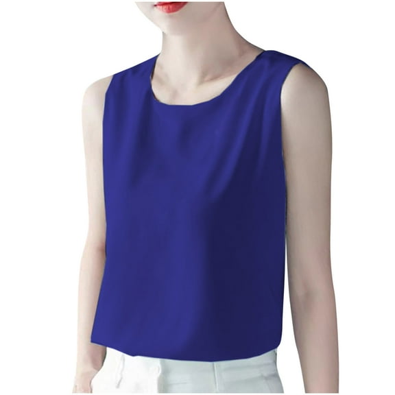 JGGSPWM Womens Silk Satin Tank Tops Summer Breathable Comfortable Tank Shirt Round Neck Sleeveless Blouse Camisole Blue XL