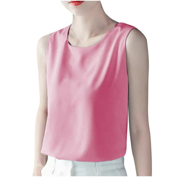 JGGSPWM Womens Silk Satin Tank Tops Summer Breathable Comfortable Tank Shirt Round Neck Sleeveless Blouse Camisole Pink XXXXL