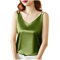 thumbnail image 1 of JGGSPWM Womens Silk Satin Tank Tops V Neck Casual Cami Sleeveless Camisole Blouses Summer Soft Basic Tank Shirt Green M, 1 of 6