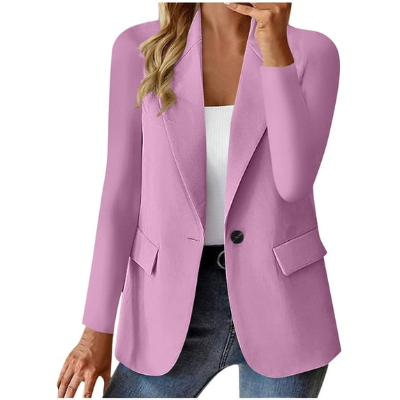 JGGSPWM Womens Single Breasted Plain Shawl Lapel Solid Suit Blazer Comfy Casual Long Sleeve Cardigans Purple M