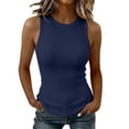 thumbnail image 1 of JGGSPWM Womens Sleeveless Racerback High Neck Casual Solid Color Summer Basic Cotton Ribbed Fitted Tank Top Blue XL, 1 of 7