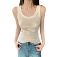 thumbnail image 1 of JGGSPWM Womens Sleeveless Ribbed Tank Tops Summer Round Neck Slim Fit Striped Print Top Casual T Shirts Clothes Beige L, 1 of 9