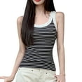 thumbnail image 1 of JGGSPWM Womens Sleeveless Ribbed Tank Tops Summer Round Neck Slim Fit Striped Print Top Casual T Shirts Clothes Black M, 1 of 9