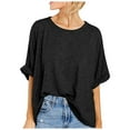 thumbnail image 1 of JGGSPWM Womens Slouchy Solid Top and Blouse Crewneck Short Sleeve Shirts Comfy Relax Fit Plus Size Tunic Tees Black M, 1 of 8
