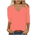 thumbnail image 1 of JGGSPWM Womens Soft Comfy Solid Blouse Cozy Cotton Classic Basic Flowy Tunic Tees V Neck 3/4 Sleeve Shirts Pink S, 1 of 5