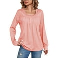 thumbnail image 1 of JGGSPWM Womens Soft Comfy Solid Top and Blouse Ruched Square Neck Long Sleeve Shirts Trendy Basic Fall Spring 2023 Tunic Tees Pink L, 1 of 5