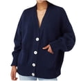 thumbnail image 1 of JGGSPWM Womens Solid Button Down Cardigans Sweaters Flattering Jumper Long Sleeve Comfy Sweater Classic Pullover V Neck Sweaters Dark Blue S, 1 of 6