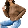 thumbnail image 1 of JGGSPWM Womens Solid Cable Knit Cropped Sweaters Crew Neck Sweaters Loose Pullover Long Sleeve Lovely Sweater Knit Jumper Khaki XL, 1 of 4